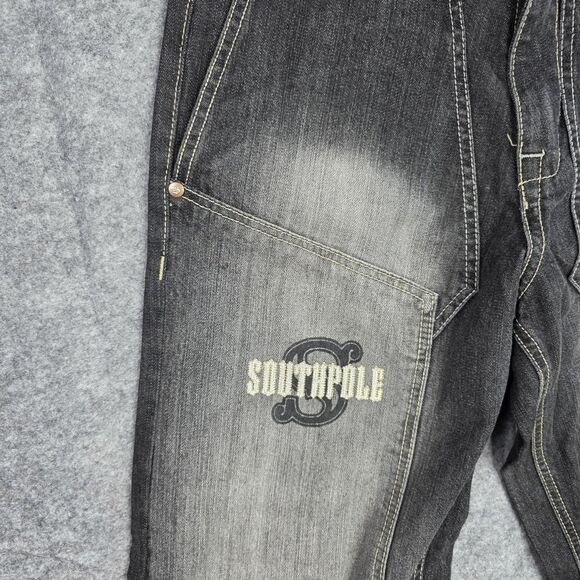 Southpole Jeans‎ Mens 29 Black Gray Baggy Denim Streetwear Patch Vintage Style - Picture 4 of 11